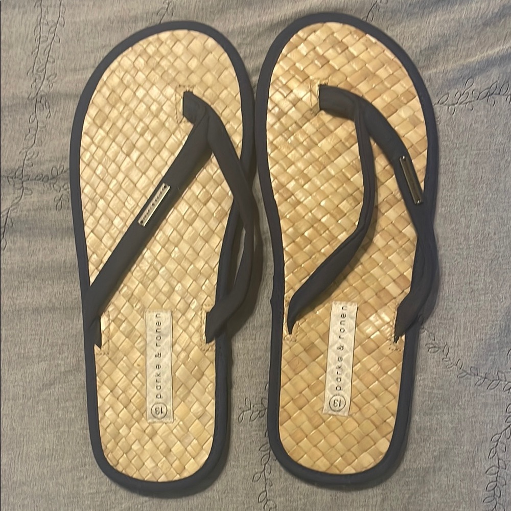 Parke & Ronen  Blue and Tan Flip Flops